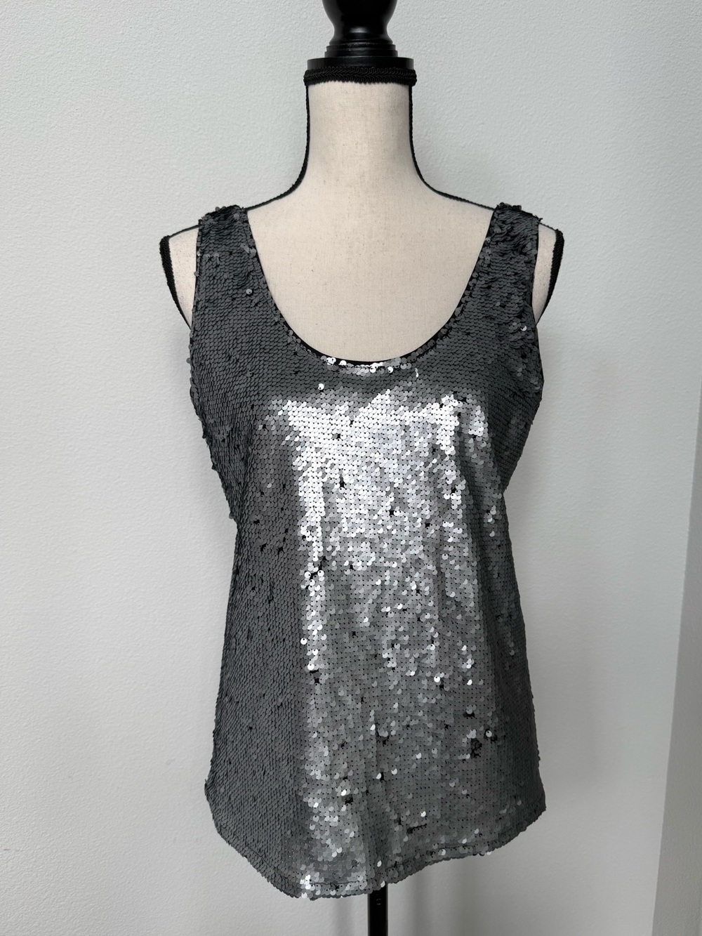 Calvin Klein Sequin Scoop Neck Tank Top - Silver